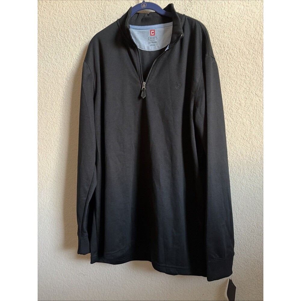 New Chaps Sweater Black Long Sleeve  1/4 Zip Knit Stretch Preppy Golf XLT Tall